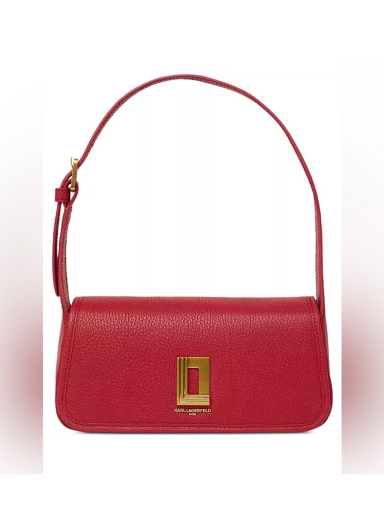 Karl Lagerfeld Red Leather Shoulder Satchel With Gold Logo